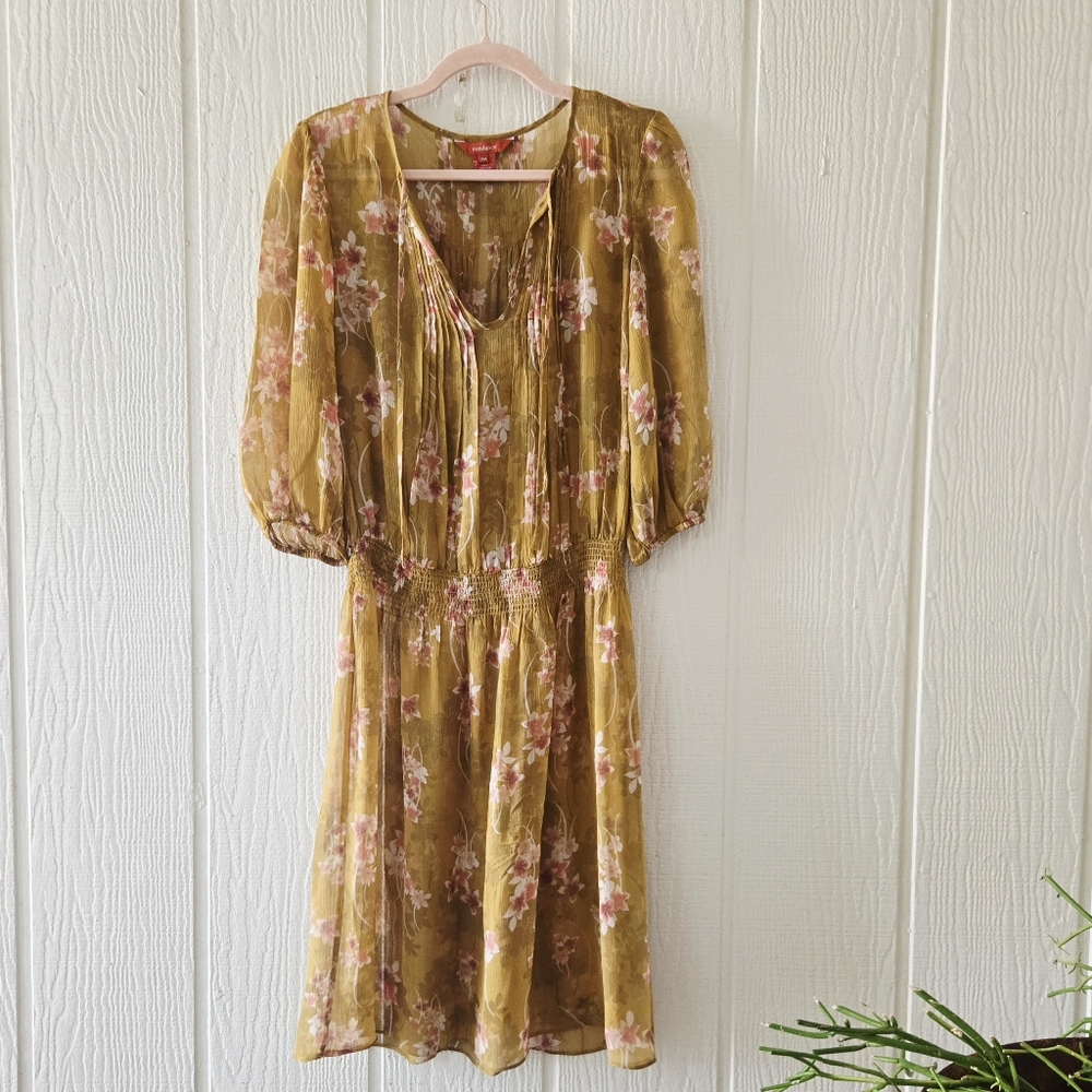 Sundance Providence Magnolia Bloom Sheer 100% Silk Longsleeve Dropwaist PM